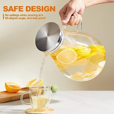 Glass Pitcher with Lid,1 Gallon Glass Water Pitcher Hot/Cold Water Jug, Juice and Iced Tea Beverage Carafe with Lid (Extra-Wide Mouth) - Image 7