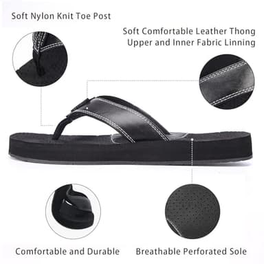 RYIDA Mens Flip Flops, Waterproof Pool & Beach Essential Summer Sandals with Arch Support,Comfy Flipflops for Men, Comfort Casual Thong Sandals with Soft Upper Size 8(Black) - Image 2
