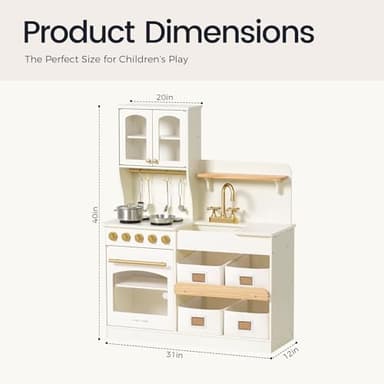 Tiny Land Play Kitchen for Kids, Wooden Toy Kitchen Set with Storage & Accessories, Toddler Kitchen Playset with Stove & Sink, Kids Kitchen Playset Gift for Ages 3-8 - Image 6
