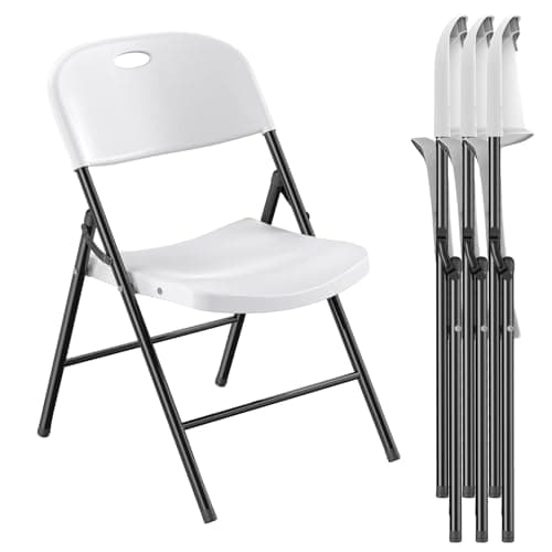 Nazhura 350 Weight Limit Heavy Duty Plastic Folding Chair with Reinfoced Steel Frame for Indoor and Outdoor, Wedding, Party, Restaurant, Meeting Room, Patio and Garden (White, 4 Pack) - Image 1