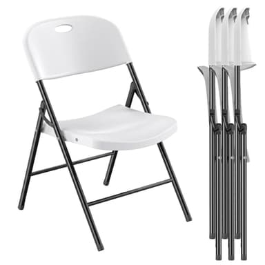Nazhura 350 Weight Limit Heavy Duty Plastic Folding Chair with Reinfoced Steel Frame for Indoor and Outdoor, Wedding, Party, Restaurant, Meeting Room, Patio and Garden (White, 4 Pack) - Image 1