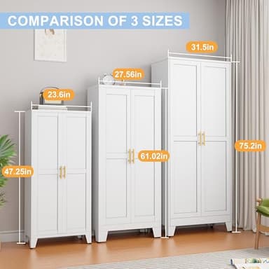 RISTERN White Metal Storage Cabinet, 48" Steel Cabinets for Home Office, Kitchen Pantry Storage Cabinet with Doors and 3 Adjustable Shelves, for Office, Home, Garage, School - Image 8