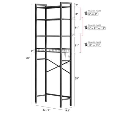 Kalrin Over-The-Toilet Storage Rack, 4-Tier Bathroom Organizer Shelf Over Toilet with Adjustable Shelf and Basket, Freestanding Space Saver Bathroom Shelves Above Toilet for Room (Pure Black) - Image 6