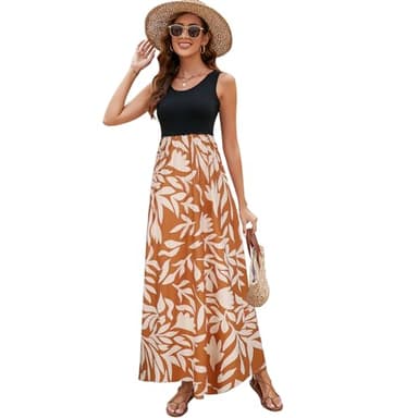 Women's Casual Dresses A-line Tropical Summer Dresses for Women 2024 Vacation(Brown Floral,Medium) - Image 3