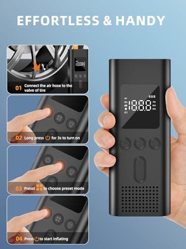 AIRSURE Tire Inflator Portable Air Compressor, 150 PSI Fast Inflation Cordless Air Pump with LED Light, Auto Shut-Off, Rechargeable Battery for Car, Motorcycle, Bike, and Sports Balls - Image 8