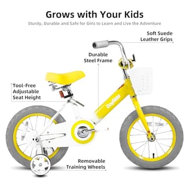 JOYSTAR 16 Inch Kids Bike Vintage Girls Bikes with Training Wheels & Basket, Retro Kids Bicycle for Girls Toddler Ages 4-7 Years, Yellow - Image 2