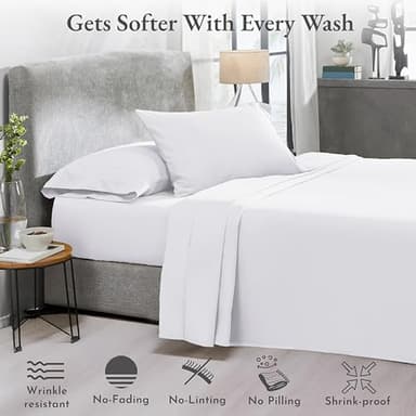 California Design Den 2-Pack Sheet Sets King Size - 400 Thread Count 100% Cotton Sateen - Extra Soft, Breathable & Cooling Sheets, Wrinkle Resistant, 2 Sets of Deep Pocket Bed Sheets - Bright White - Image 4