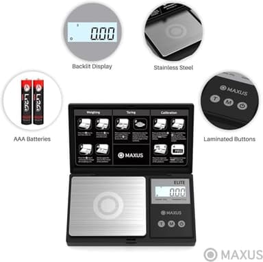 MAXUS Digital Pocket Gram Scale 500g x 0.01g High Precision with Tray, Weighs Small Food, Jewelry, Ounces, Grains, LCD Display, Tare Function - Image 5