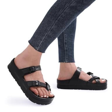 Goosecret Women's Platform Sandals with Arch Support Comfortable Foam Slides Summer Beach Sandals with Adjustable Buckle Black, 38 - Image 7