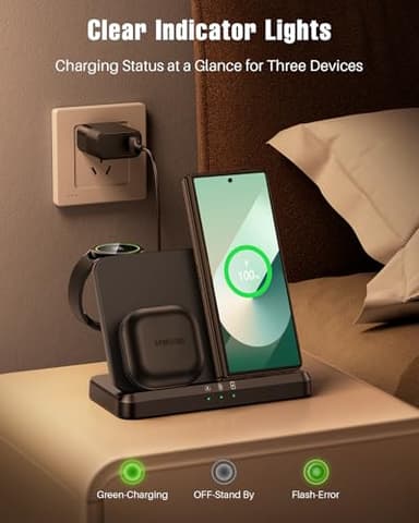 LK Wireless Charger for Samsung Charging Station Foldable Watch Charger for Galaxy Watch Ultra 7 6 Classic 5/4/3, Z Flip Fold 6/5/Galaxy S25 Ultra/S24/S23/S22/S21/Note20, Galaxy Buds3 Pro - Image 8