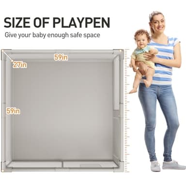 ZEEBABA Baby Playpen, Big Play Pen for Babies(59x59x27inch), Kids Safe Play Center for Babies and Toddlers, Baby Fence Gives Mommy a Break - Image 2