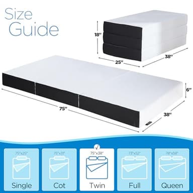 Roxzo Tri-Fold Memory Foam Mattress, 6 inch Twin Tri-Folding Memory Form Mattress, Collapsible and Washable Cover, Travel and Guest Mat,75"x38"x6" - Image 2