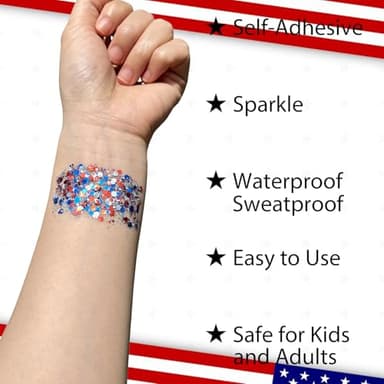 Mysense Patriotic USA Flag Face Hair Glitter for Independence Day Memorial Day Veterans Day, 4th of July Outfits and Accessories for Women Kids, 08# Red White and Blue Glitter Stick, 0.56oz - Image 3