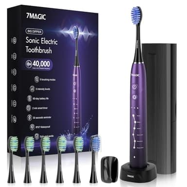 Electric Toothbrush for Adults, Sonic Toothbrush with 6 Mode & 3 Intensity, 40000 VPM Deep Clean Toothbrush with 6 Brush Heads & Travel Case, Wireless Charging, 60 Days Battery Life, 2-Min Smart Timer - Image 1