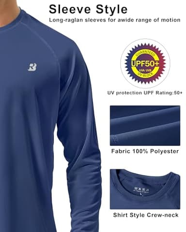 Roadbox Mens UPF 50+ UV Sun Protection Shirts Outdoor Long Sleeve SPF Diving Rash Guard for Fishing Hiking Swimming Ocean Blue - Image 4