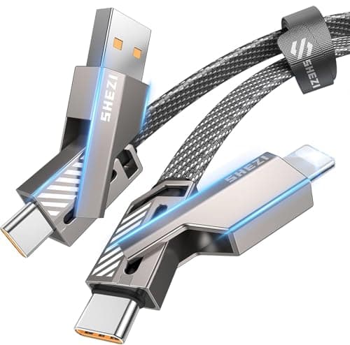 SHEZI [Upgraded 2.0] 4-in-1 USB C Cable 60W 5FT Compatible with Lightning Cable [Fast Charging & Data Transfer] Flat Braided Multi Charger Cord Combo with L/USB C/A Port for iPhone/iPad & All Devices - Image 1