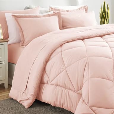 CozyLux King Size Comforter Set Blush Pink - 7 Pieces Bed in a Bag King, Luxury Soft Bed Set for All Seasons, Bedding Set with Down Alternative Comforter, Sheets, Pillowcases & Shams - Image 4