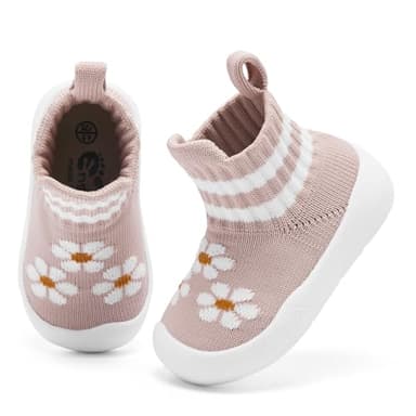Engtoy Baby Shoes & Socks - Non-Slip Breathable Slippers with Soft Rubber Sole - Baby Boys & Girls Slip On Sneakers - Pink Flower - Image 1