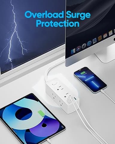 Short Extension Cord 3ft - Olcorife Flat Plug Power Strip with 6 Outlets 3 USB Ports(1 USB C), Small Outlet Extender for Travel Dorm Room Essentials, White - Image 4