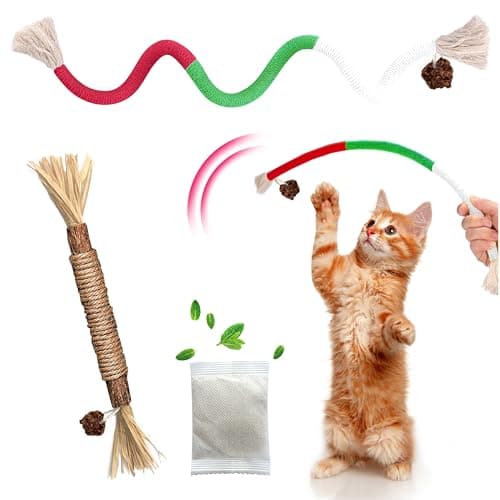 GBSYU Cat Toys Chew Rope & Silvervine Sticks for Bored Indoor Adult Cats, 2Pcs Interactive Catnip Toys for Cats with Refillable Natural Catnip Bag for Teeth Cleaning - Image 1