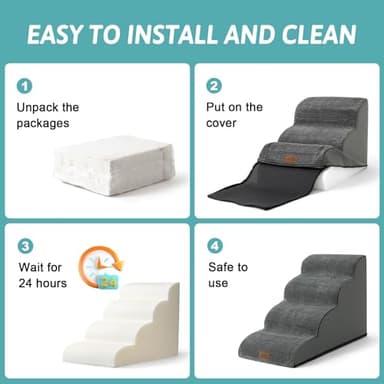 COZY KISS Dog Stairs for Small Dogs 19.7" H, Curved Dog Step for Puppy, Older or Cat, Medium Pet Ramp for Sofa, Couch or Bed, Ladder with High Density Foam, 15.7x28.3x19.7 inch, 4 Step, Charcoal Grey - Image 5