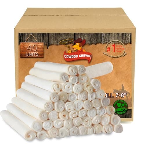 Cowdog Chews Beefhide Roll (7-8 inch) Long Lasting Dog Treat Bone, Great for Dental Health and Aggressive Chewers (40 Count) - Image 1