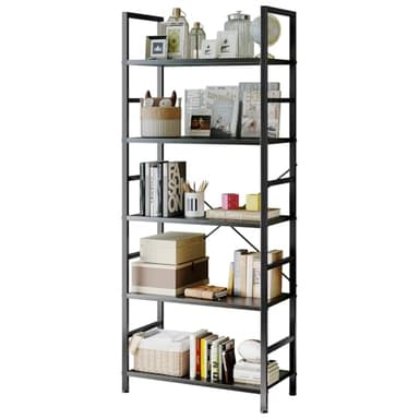 Sweetcrispy Book Shelf, 5 Tier Bookcase, Modern Tall Bookshelf for Garage Kit, CDs, Movies, Industrial Corner Storage Organizer for Bedroom Home Office Kitchen Living Room, Black - Image 1
