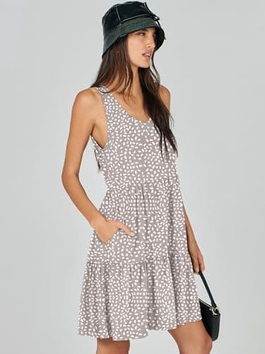 ANRABESS Womens Summer Casual Tank Dress Sleeveless V Neck T Shirt Sundress Flowy Tiered Swing Mini Beach Vacation Dresses Khaki Polka Dot X-Large - Image 7