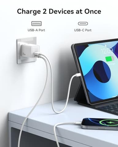 USB C Wall Charger Block 33W, Dual Port GaN PD3.0 Power Adapter Fast Type C Charging Block Foldable Plug Compatible with iPhone 17/Pro/Pro Max/17 Air/16/16 Plus/15/14/13/12, Galaxy, iPad, Airpods - Image 3