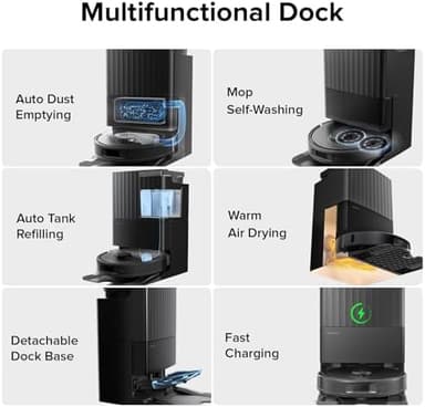 roborock Qrevo Plus Robot Vacuum and Mop with FlexiArm Design Edge Mopping, Self-Emptying, 10 mm Liftable Mops, Auto Mop Washing & Drying, Reactive Tech Obstacle Avoidance, 7,000 Pa Suction, Black - Image 5