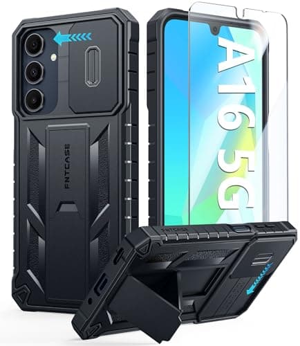 FNTCASE for Samsung Galaxy A16-5G Case: Military Grade Dropproof Cell Phone Cover with Kickstand & Slide | Protective Heavy Duty Rugged Phone Case Bumper Textured Protector (Black) - Image 1