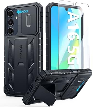 FNTCASE for Samsung Galaxy A16-5G Case: Military Grade Dropproof Cell Phone Cover with Kickstand & Slide | Protective Heavy Duty Rugged Phone Case Bumper Textured Protector (Black) - Image 1