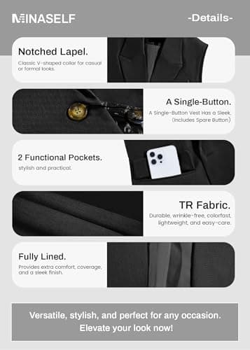 Mina Self Vest Tops for Women 2025 Summer Black Clothes Outfits Waistcoat Outerwear Vests Sleeveless Cardigans Fashion Dressy Trendy Suit Women's Tops Lightweight Casual Womens Ladies Blazers Jackets - Image 6