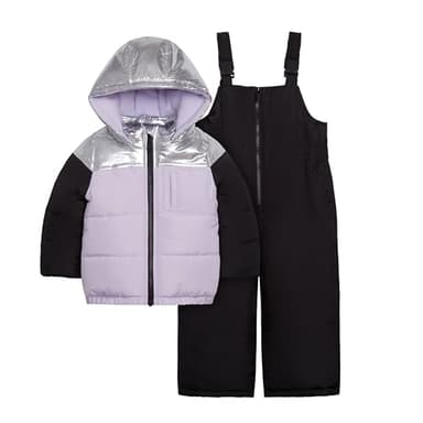 Carter's Baby Girls' 2-Piece Snowsuit Puffer Jacket and Skibib Snow Pants, Silver Lilac Black, 12 Months - Image 1