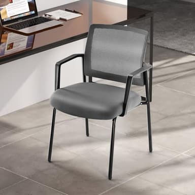 Sweetcrispy Mesh Back Stacking Arm Chairs 1 Pack, Upholstered Fabric Stacking Chairs, Sturdy Metal Stacking Chairs, Easy to Use and Store, Outdoor and Indoor, for Home, Office, Party, Comfy, Grey - Image 2