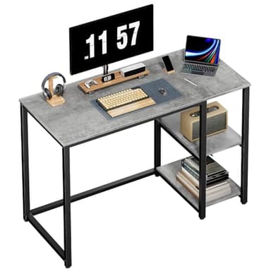 SINPAID Computer Desk 40 inches with 2-Tier Shelves Sturdy Grey Desks with Large Storage Space Modern Gaming Desk Study Writing Laptop Table, Gray - Image 1