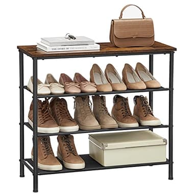 VASAGLE Shoe Rack, 4-Tier Shoe Storage Organizer for Entryway and Closet, Holds 9-12 Pairs of Shoes, 3 Fabric Shelves, Steel Frame, Industrial, Rustic Brown and Black ULBS035B01 - Image 9