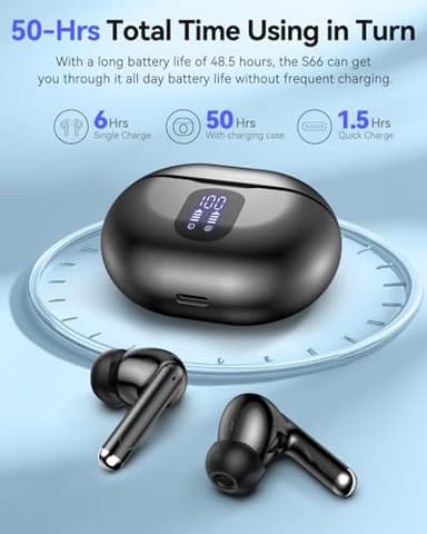 XIAOWTEK Bluetooth Headphones True Wireless Earbuds 50H Playback LED Power Display Earphones with Charging Case IPX7 Waterproof in-Ear Ear Buds with Mic for Smart Phone Computer Sports, Black - Image 4