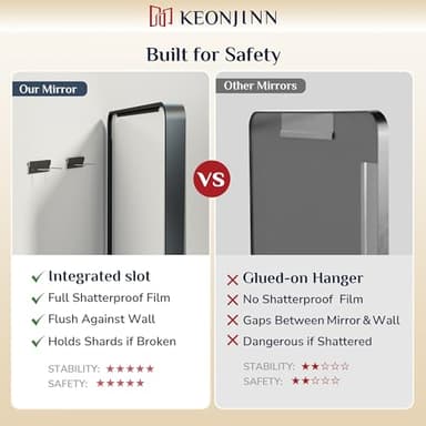 Keonjinn Black Bathroom Mirror for Over Sink, 48 x 24 Inch Large Rounded Rectangle Bathroom Vanity Mirror, Matte Black Farmhouse Wall Mirror, Tempered Glass, Seamless Aluminum Alloy Frame Full Mirror - Image 6