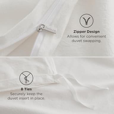Bedsure 100% Washed Cotton Duvet Cover Oversized King - Natural White Minimalist Cotton Duvet Cover Linen Like - GentleSoft™ Plain Simple Bedding (Natural White, Oversized King, 120"x98") - Image 7