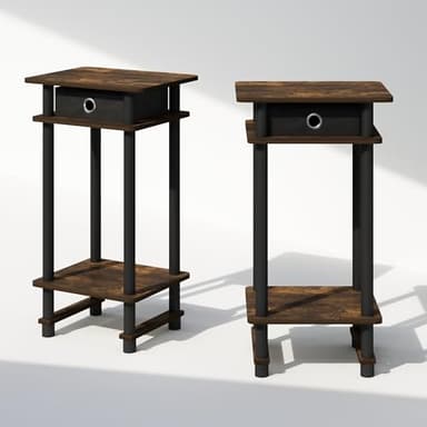 Furinno Turn-N-Tube Tall Nightstand with Bin, 2-Pack, Plastic Poles, Amber Pine/Black - Image 7