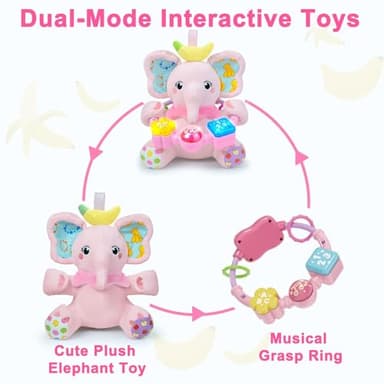 Holaxander Baby Elephant Musical Stuffed Animals Toy with Light-Up Music & Crinkle Sound Paper,Infant Bilingual Early Learning Education Toys,Tummy Time Toys for 0-3-6-12+ Months Boy Girl, Pink - Image 6
