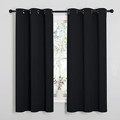 NICETOWN Halloween Pitch Black Solid Thermal Insulated Grommet Blackout Curtains/Drapes for Bedroom Window (2 Panels, 42 inches Wide by 63 inches Long, Black) - Image 2