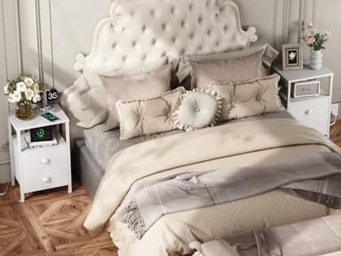 Furologee Nightstands Set of 2, End Tables Set of 2 with Charging Station and LED Lights, White Night Stands with 2 Fabric Drawers, Bedside Tables for Living Room/Bedroom - Image 7