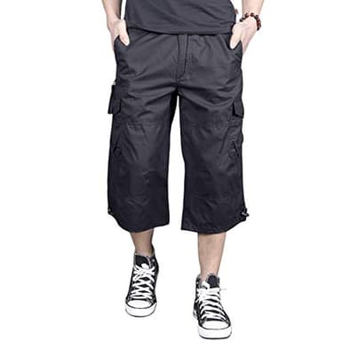 MAGNIVIT Mens Capri Long Twill Elastic Cargo Shorts Below Knee 3/4 Cargo Shorts Cotton Relaxed Fit Casual Multi-Pocket Grey 36 - Image 2