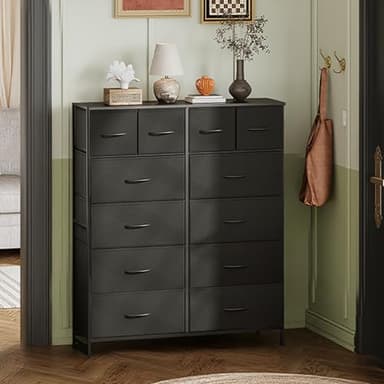WLIVE Storage Organizer Unit with 12 Fabric Bins, Storage Drawers Organizer with Steel Frame, Tall Storage Tower Organizaton for Living Room, Hallway, Office, Charcoal Black - Image 2