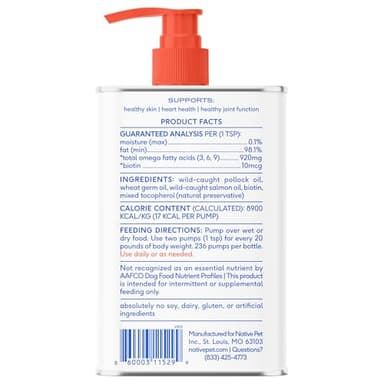 Native Pet Omega 3 Fish Oil for Dogs & Cats - Promotes Healthy Skin, Shiny Coat, & Strong Joints - Made with Wild Alaskan Salmon Oil for Dogs – Tasty, Fast-Absorbing Omega 3 6 9 Liquid Supplement-16oz - Image 9