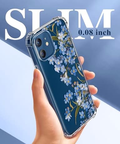GVIEWIN for iPhone 12 Case and iPhone 12 Pro Case with Screen Protector + Camera Lens Protector, Clear Floral Flexible TPU Shockproof Women Girls Flower Phone Case 6.1"(Aconite/Blue) - Image 6