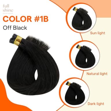 Full Shine I Tip Hair Extensions Human Hair Color 1B Off Black 22 Inch 40 Grams Long Straight Itip Human Hair Extensions add Length Pre Bonded Extensions Remy Hair for Women - Image 3
