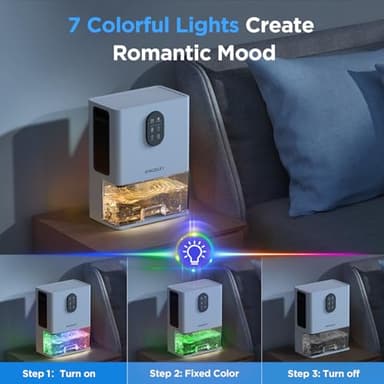 Dehumidifier, 106 OZ Water Tank (1000 sq.ft) Dehumidifiers for Home, Quiet Dehumidifier for Bathroom Bedroom Basement RV with Timer Setting, Auto Shut Off, 7 Colors LED Light, Sleep Modes, White - Image 7